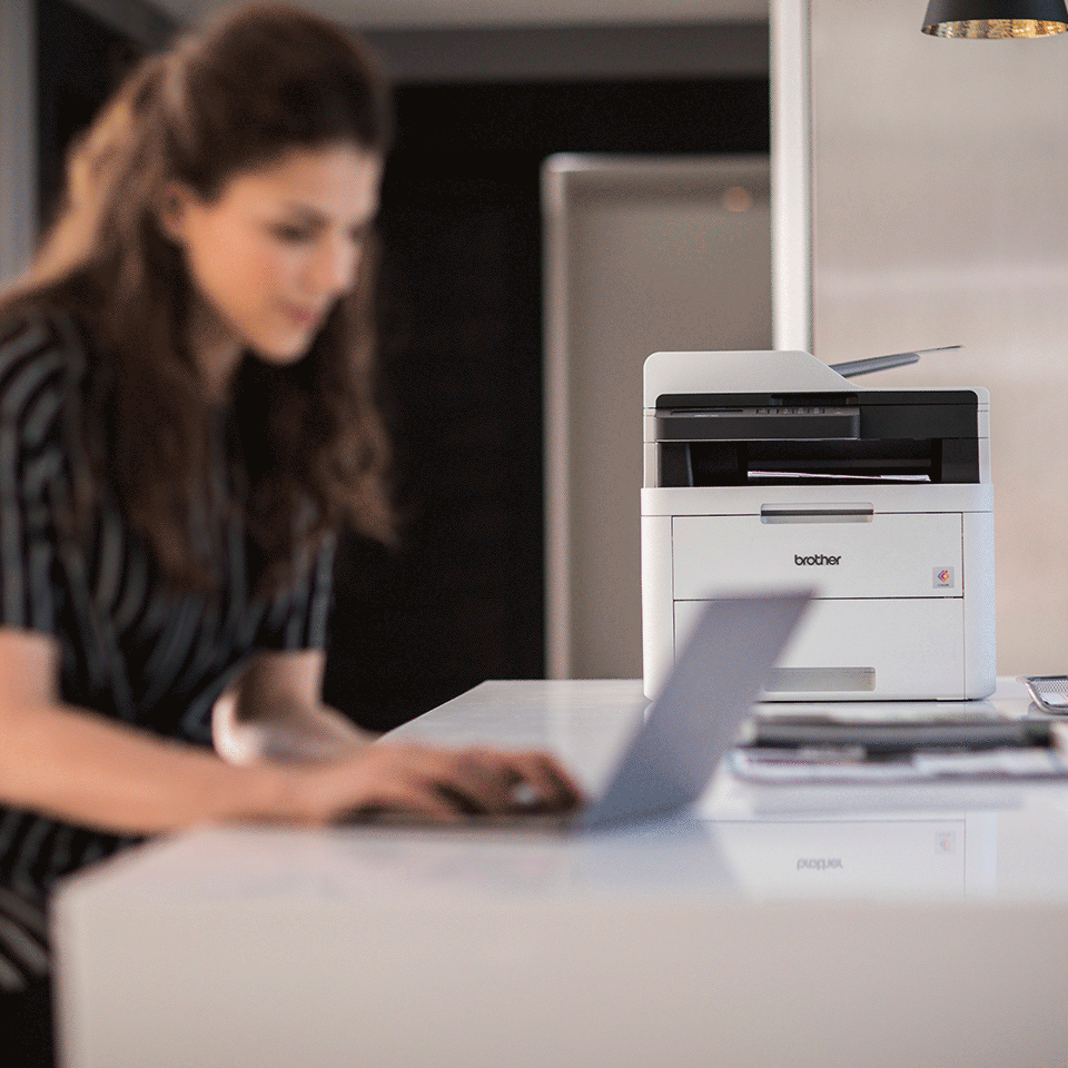 Computer workspace used for printer setup