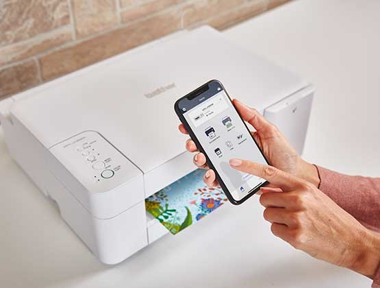 Desktop printer on a home office desk